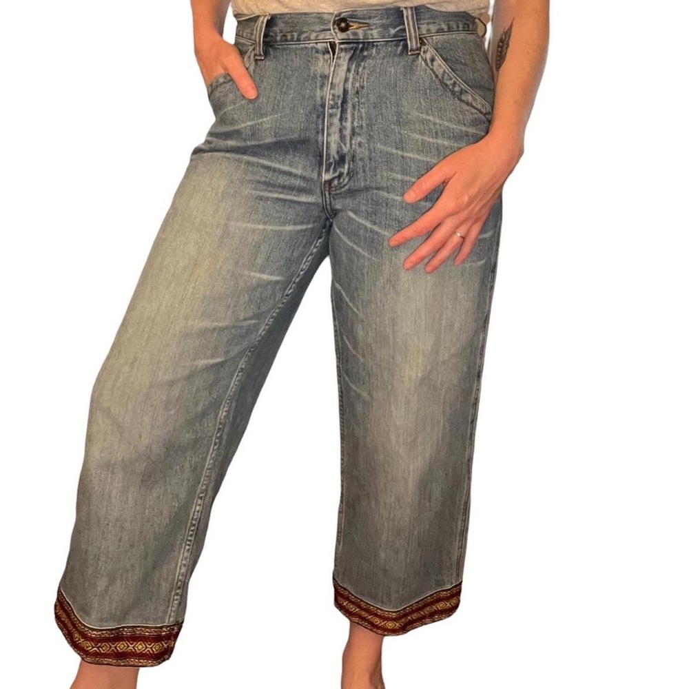 Y2K Old Navy Wide Leg Cropped Embellished Hem Jeans